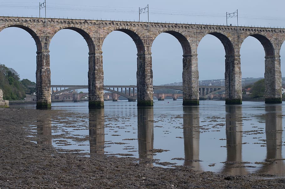 reflections, bridge, landmark, water, arch, built structure HD wallpaper