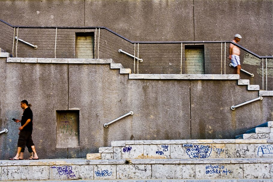 concrete, steps, stairs, graffiti, people, architecture, built structure HD wallpaper