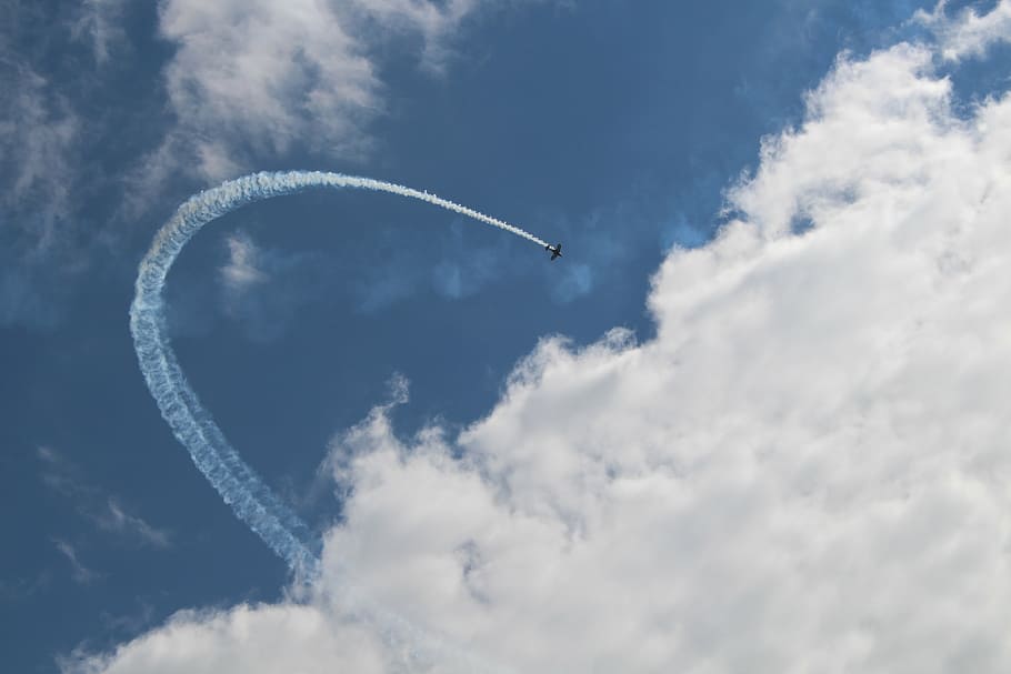 soaring airplane near clouds, aircraft, aerobatics, looping HD wallpaper