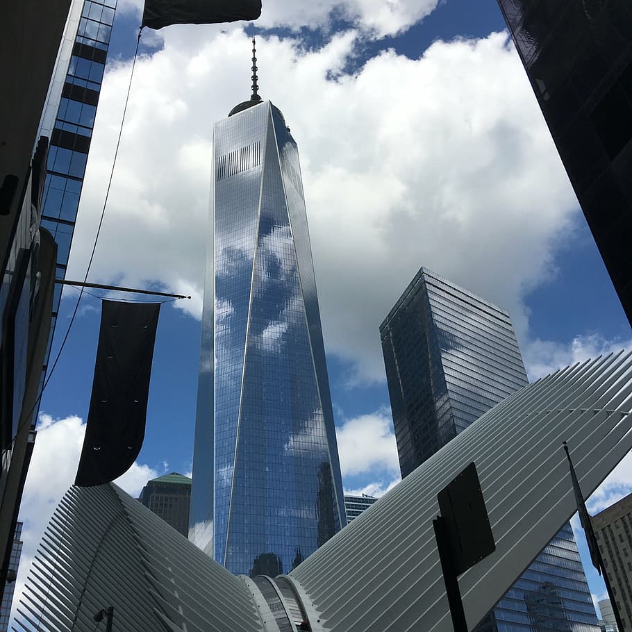 new york, building, world trade center, manhatten, glass, memorial, HD wallpaper