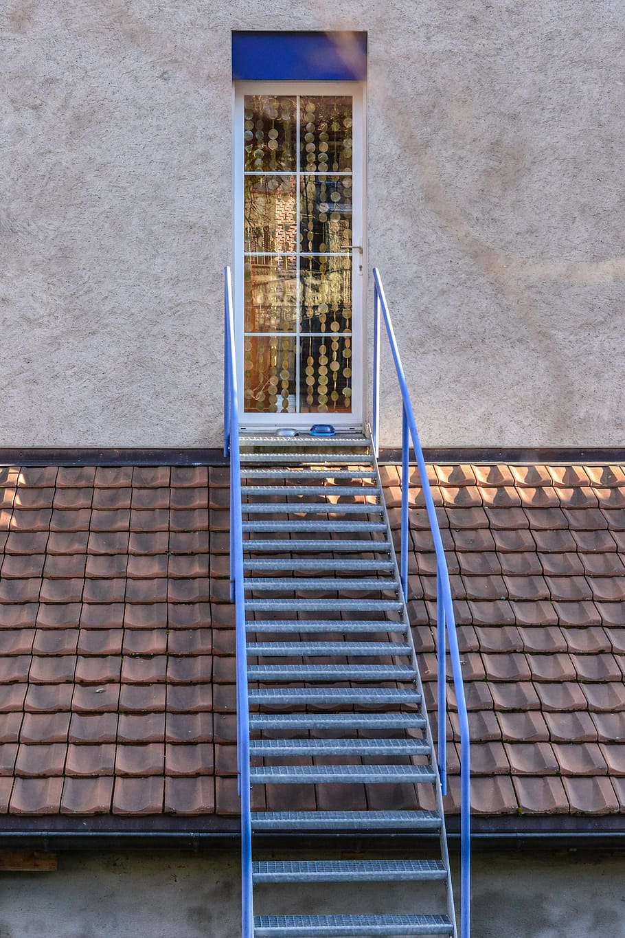 Window, Facade, Staircase, blue, switzerland, baulme, roof HD wallpaper