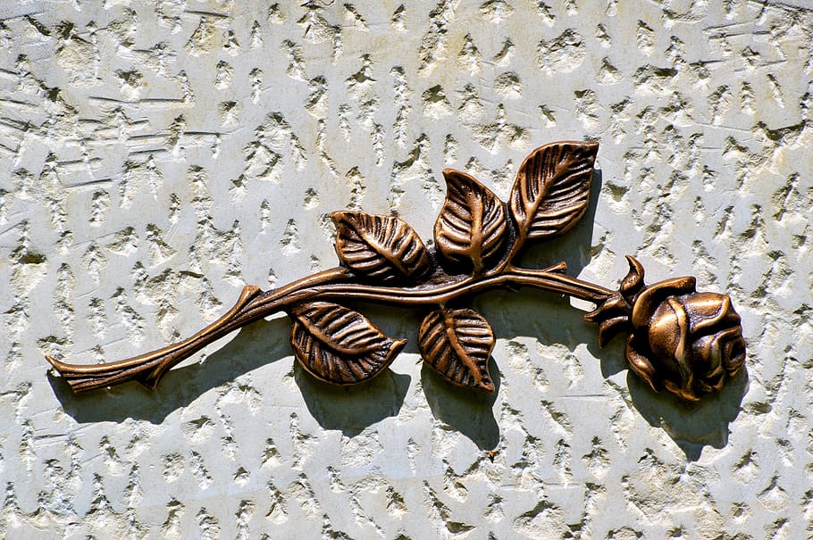 brass rose on concrete surface, Relief, Stone, Tombstone, Flower HD wallpaper