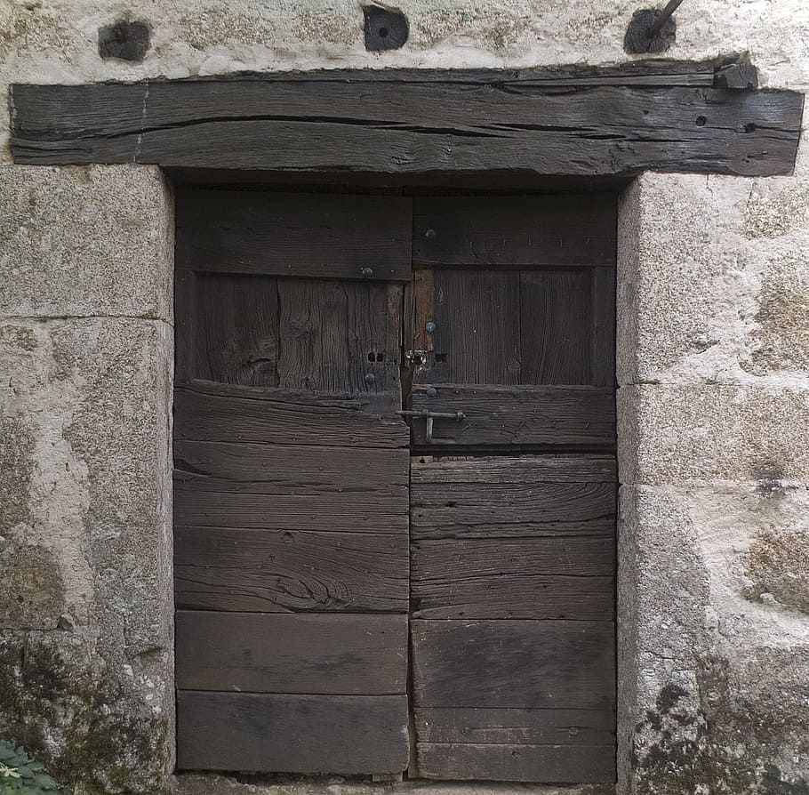 wood, door, doors, double, granite, old, barn door, image, entrance, HD wallpaper