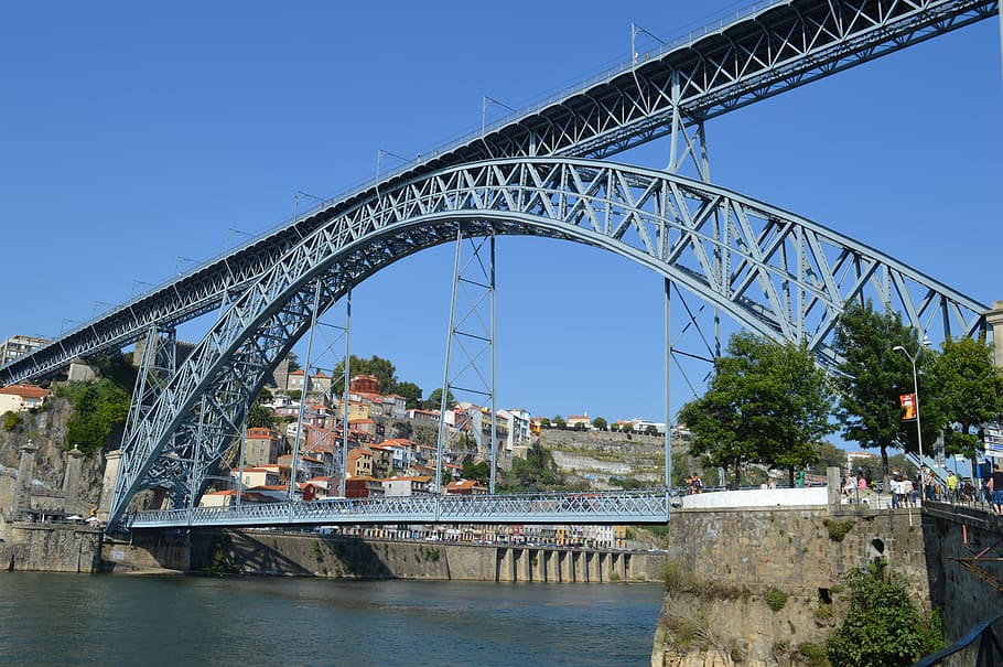 bridge, postage, portugal, river, transport, track, road, rounding HD wallpaper