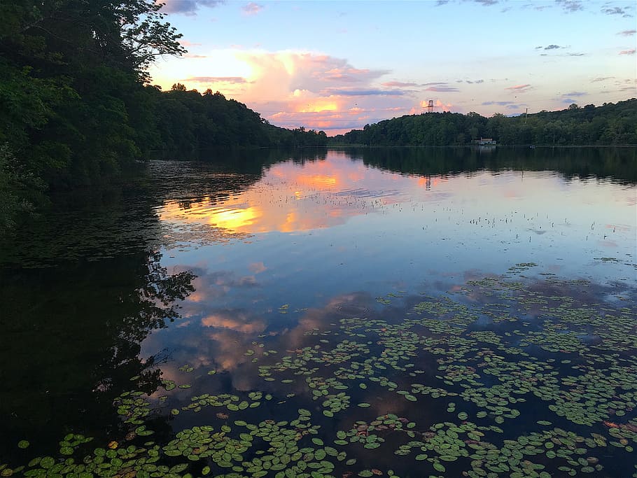 Lake, Sunset, Reflection, Water, Nature, landscape, sky, summer HD wallpaper