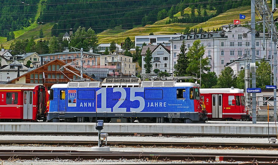 rhaetian railways, switzerland, anniversary, 125 years, jubiläumslok, HD wallpaper
