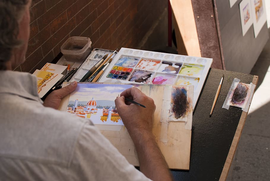 painter, watercolor, florence, brushes, colors, street painter HD wallpaper