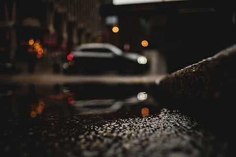 worm's eye view photography of concrete gutter, water, car HD wallpaper