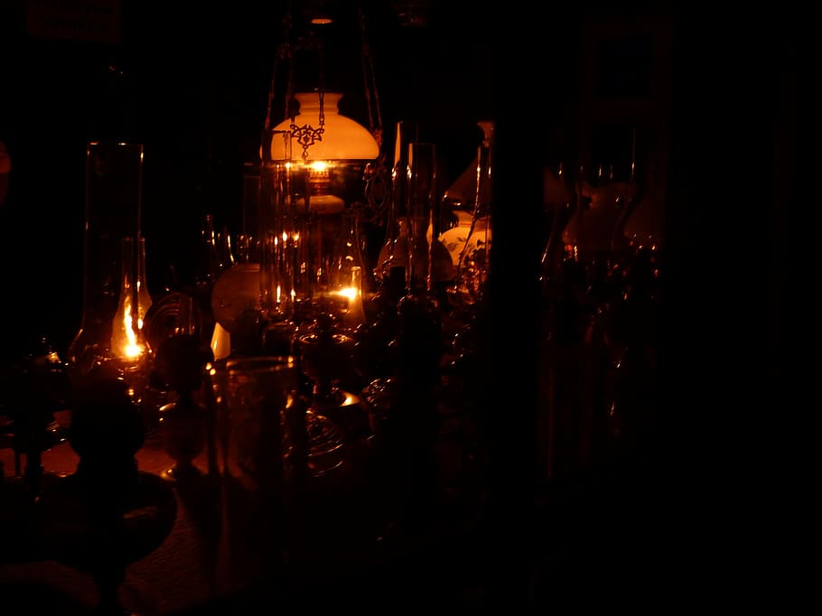 lamps, darkness, light, night, petroleum, candles, cozy, homely HD wallpaper