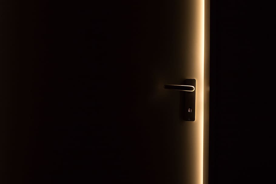 Steel Door Handle on Door, dark, light, entrance, safety, doorknob, HD wallpaper