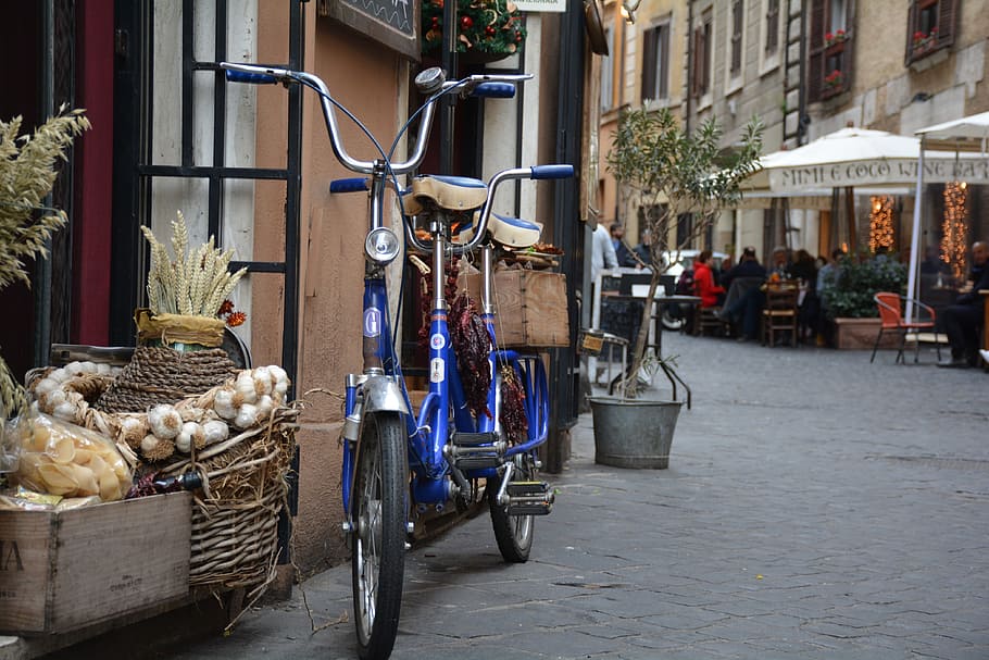 Bicycle, Tandem, Rome, Atmosphere, restaurant, alley, alleys, HD wallpaper