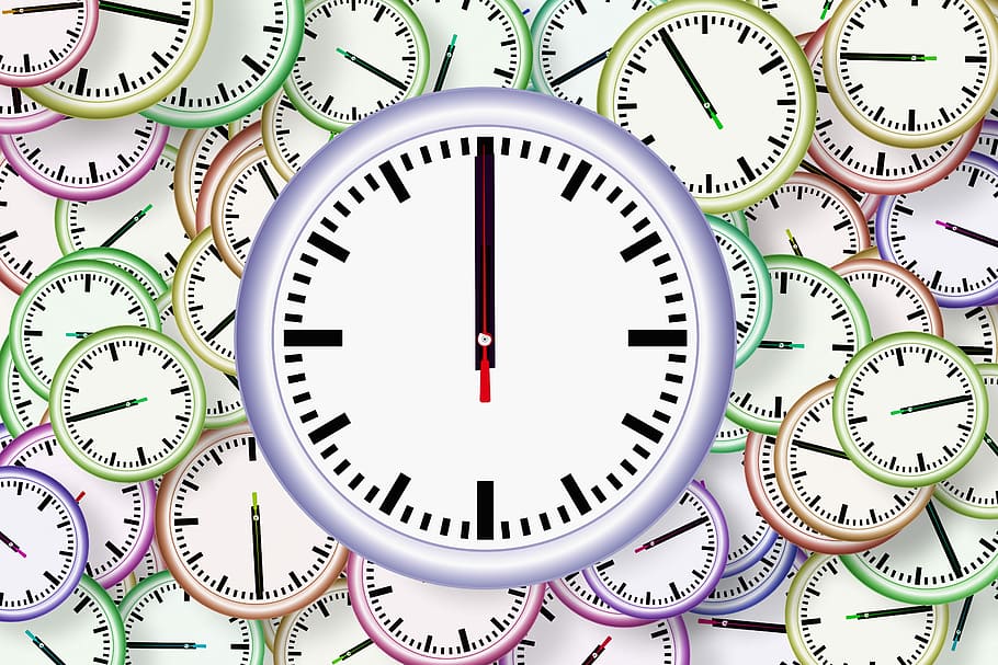 white analog clock displaying 12:00, twelve, time, time management