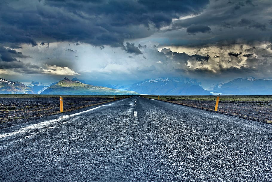 gray concrete road, highway, asphalt, trip, journey, sky, landscape