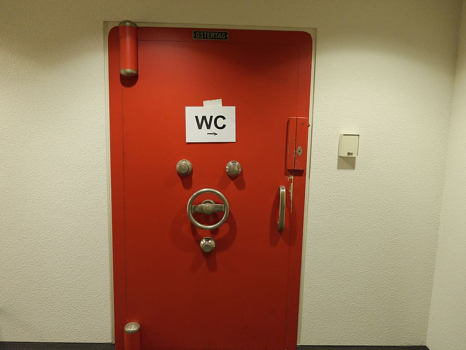 wc, safe, funny, accidents and disasters, red, safety, door HD wallpaper
