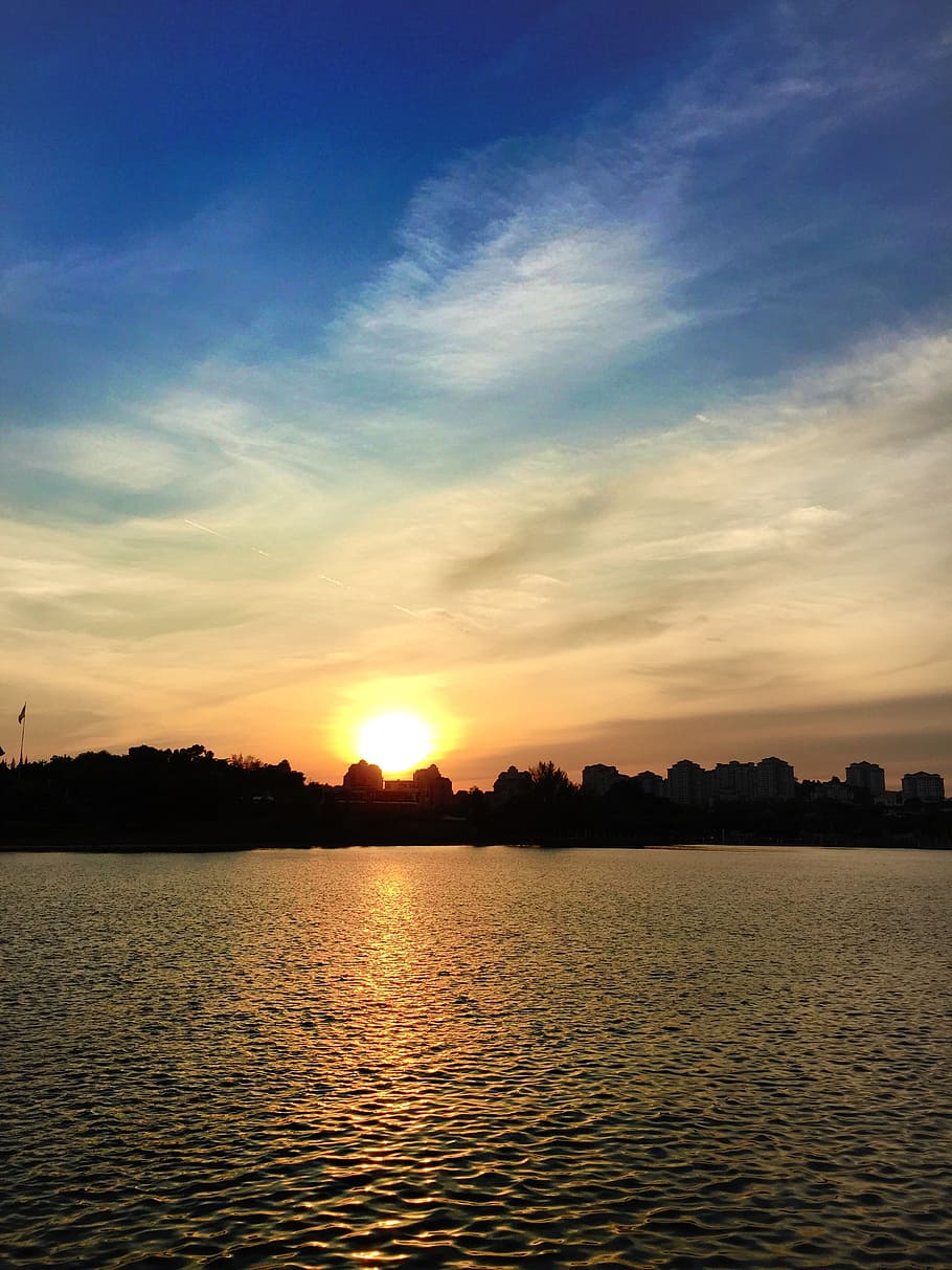 sunset, sky, warm, ocean, bay, sea, beauty in nature, tranquility HD wallpaper