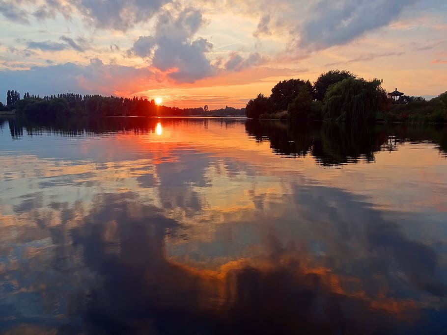 Photo of a Sunset on the River, clouds, lake, nature, reflection HD wallpaper