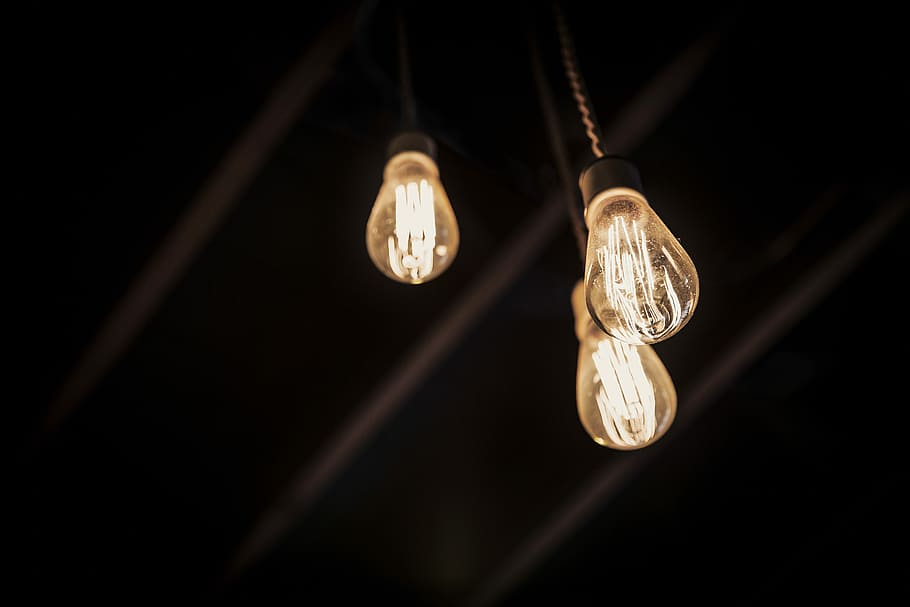 three light bulbs, objects, lazy, lights, idea, beautiful, electric Lamp