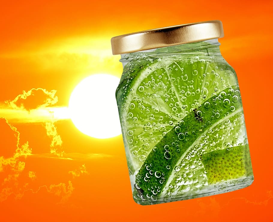 summer, sun, glass, refreshment, lime, bubble, drink, food and drink HD wallpaper