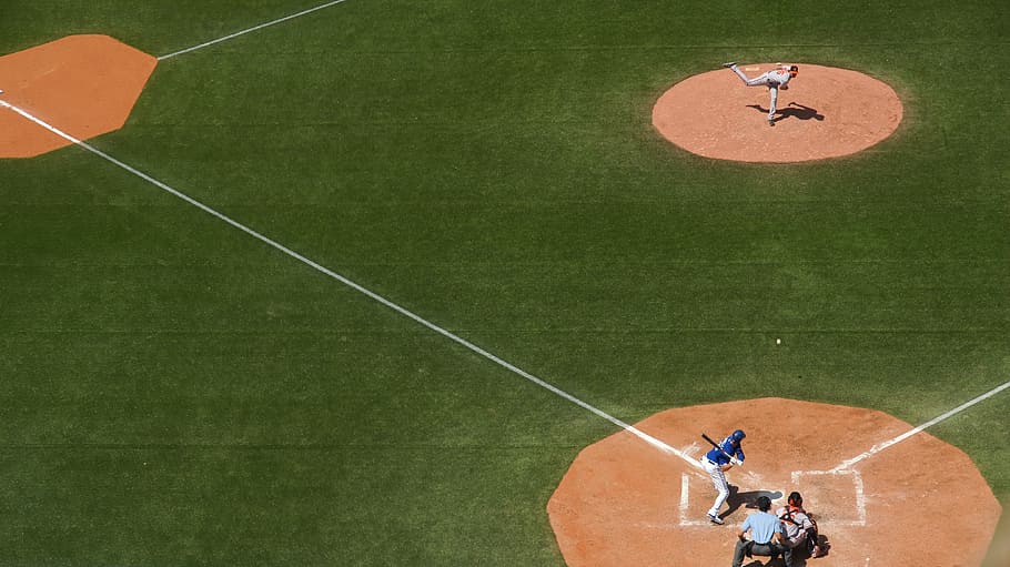 aerial photography of baseball field with players, sport, competitive Sport HD wallpaper