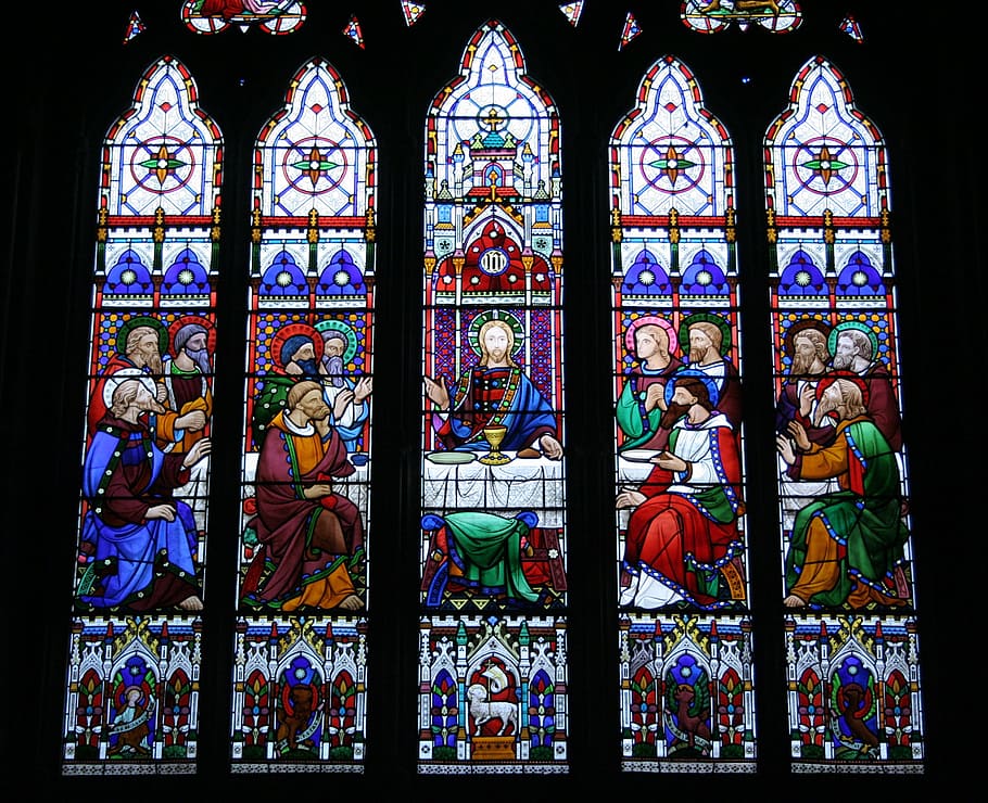 The Last Supper cathedral decor, stained glass window, st michael's church, HD wallpaper