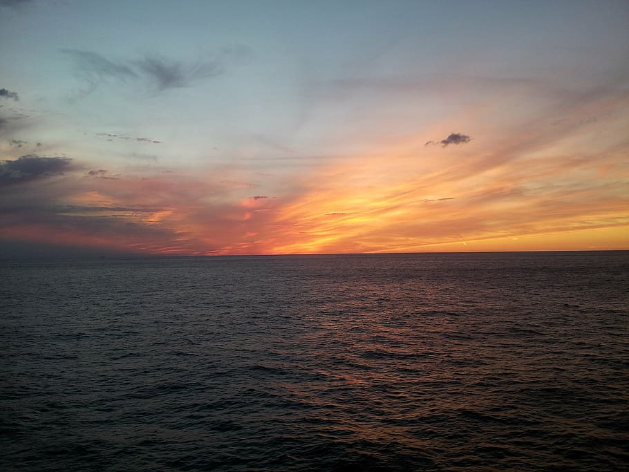 sunset, ocean, sea, sky, horizon, evening, seascape, calm, scenic HD wallpaper