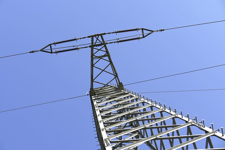 current, power poles, electricity, strommast, power line, energy HD wallpaper