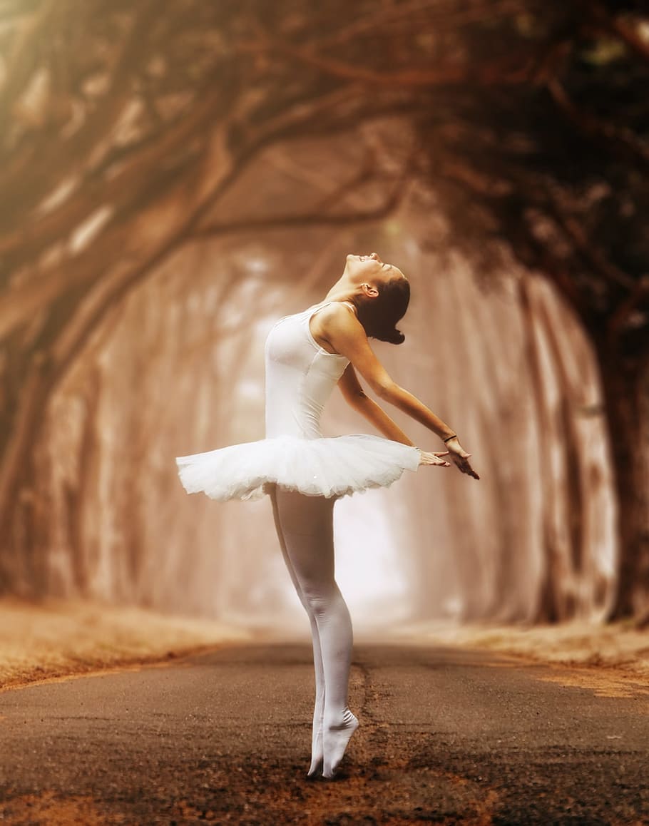 ballerina on concrete road, ballet, girl, dancing, woman, young woman