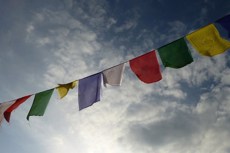 tibetan, flags, prayers, buddhism, asia, religion, travel, traditional, HD wallpaper