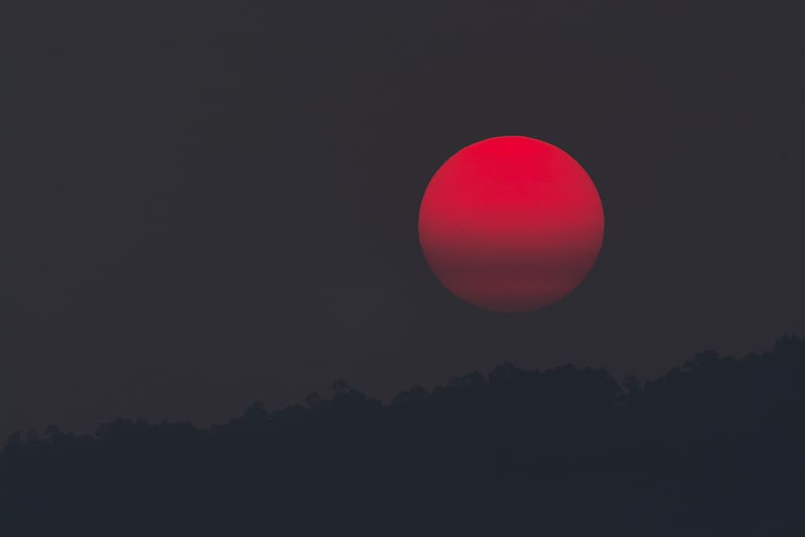 Red Moon during Night Time, big, black, circle, colors, dark HD wallpaper