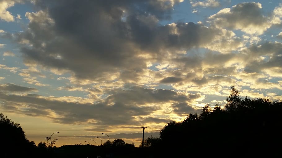 clouds, sun, sunset, landscape, silhouette, nature, sky, dusk HD wallpaper