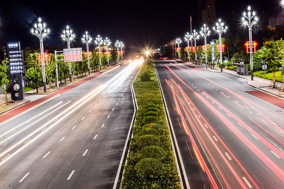 Time-lapse Photography of Cars on Road, action, asphalt, blur HD wallpaper