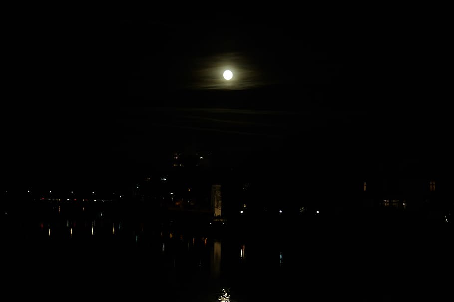 Moonlight, Full Moon, Dark, at night, danube, river, water HD wallpaper