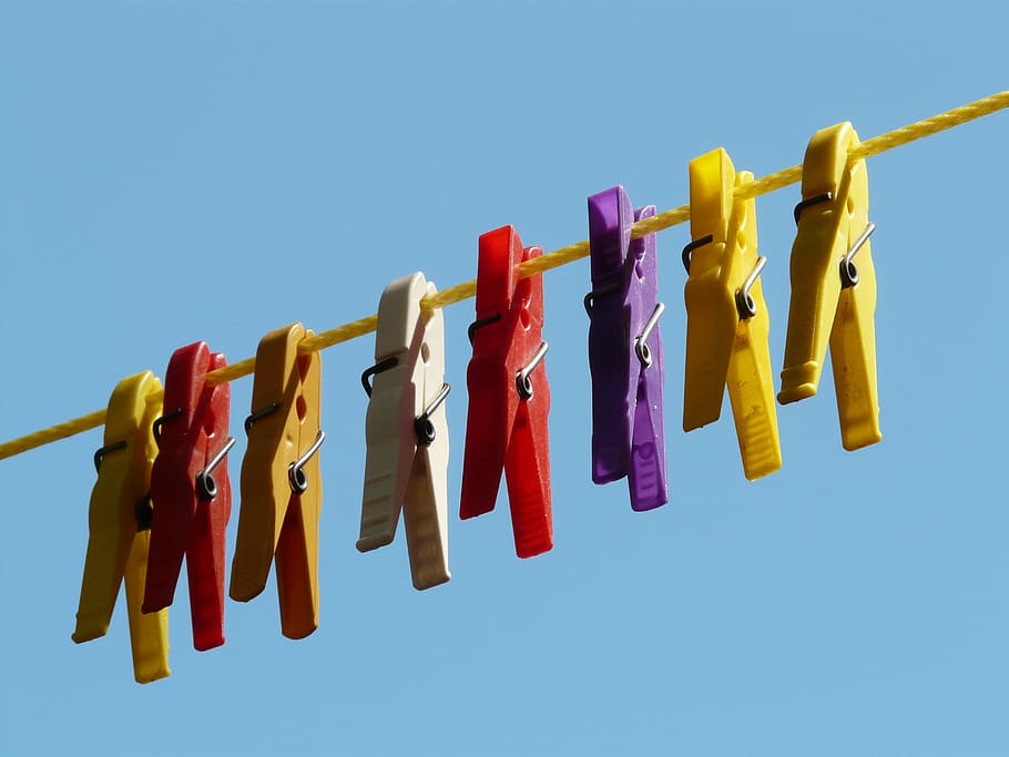 clothespin on clothesline, Clothes Line, Dry, Sky, clothespins