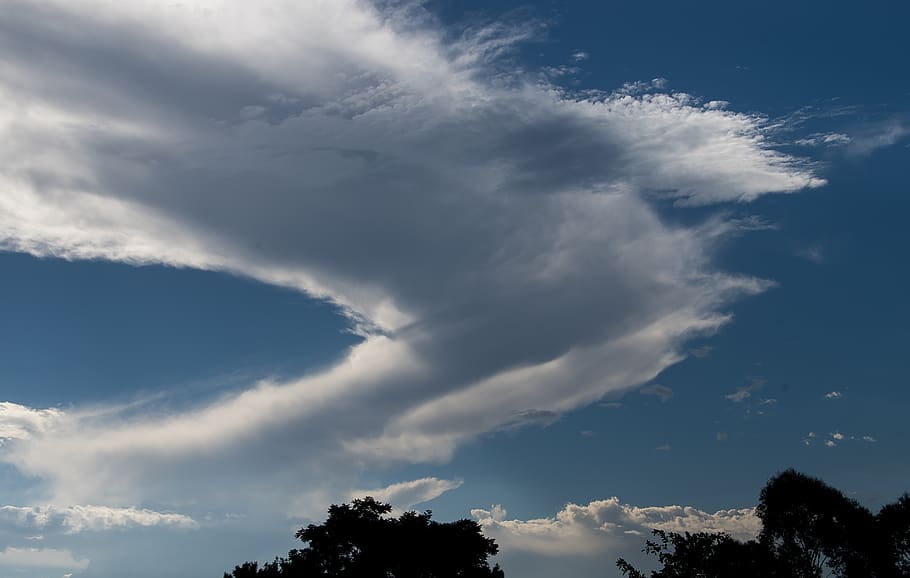 cloudscape, sky, weather, formation, white, grey, blue, dramatic HD wallpaper