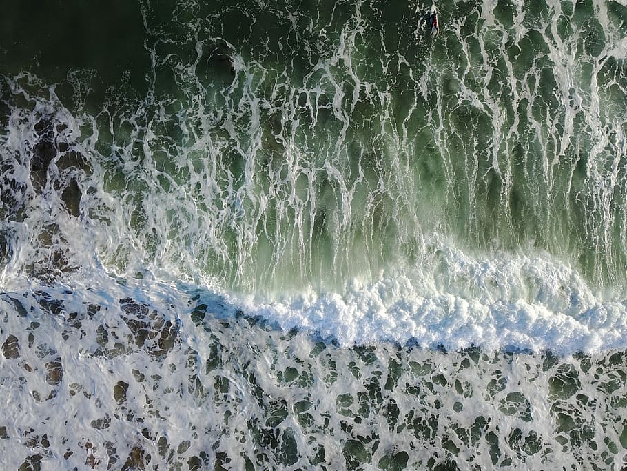 sea waves on shore, body of water waves, drone view, ocean, aerial HD wallpaper