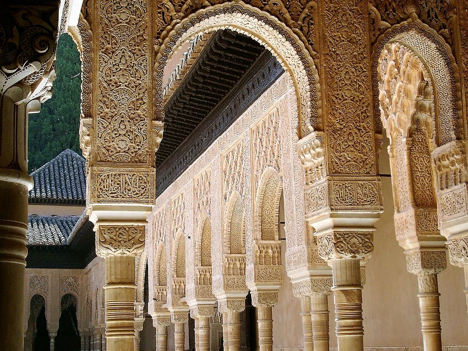 alhambra, granada, andalusia, architecture, arabic, arches, HD wallpaper