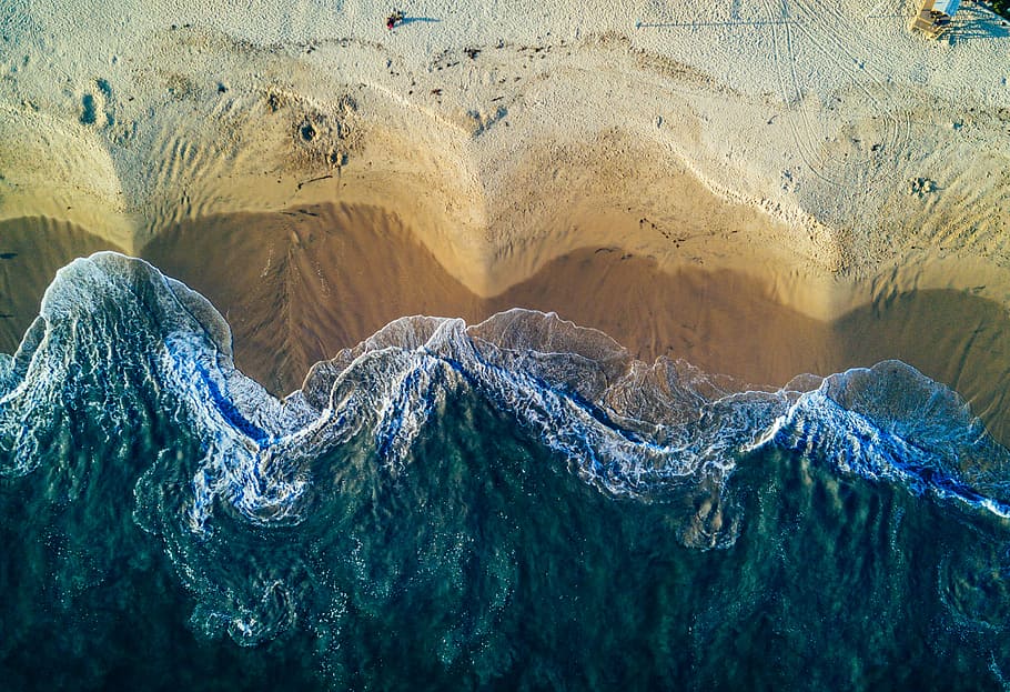 birds eye view photography of white sand seashore, bird's eye view of seashore HD wallpaper