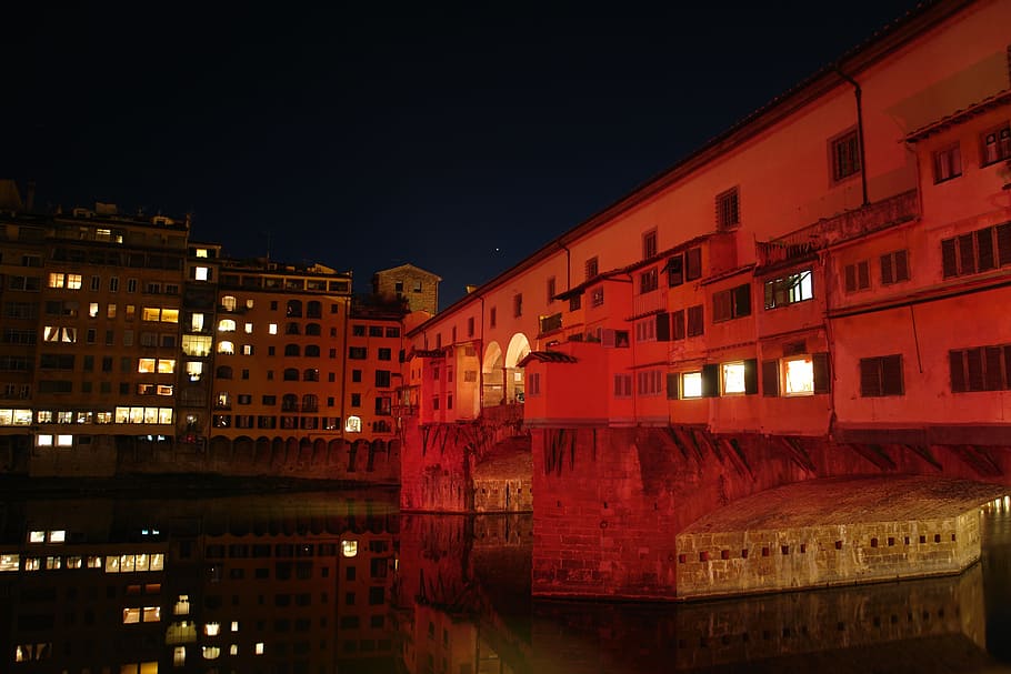 florence, bridge, river, landscape, night, architecture, building exterior HD wallpaper