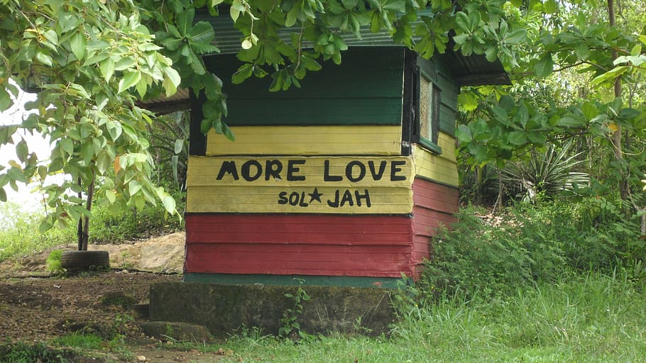 green, red, and yellow wooden shed during daytime, jamaica, caribbean, HD wallpaper
