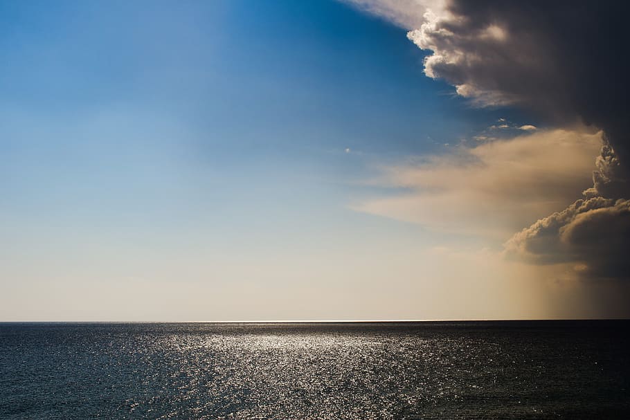sea, clouds, nature, sky, storm, light, cloudscape, sunlight HD wallpaper