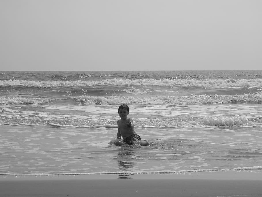 HD wallpaper: beach, boy, black and white, summer, child, vacation ...