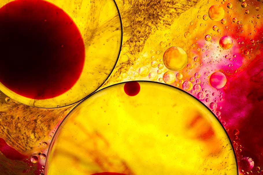 abstract, water, oil, macro, water bubbles, circle, about, yellow HD wallpaper