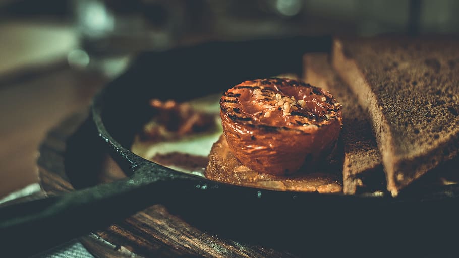 chocolate bars on pan, Charred, Tomato, food, close-up, gourmet HD wallpaper