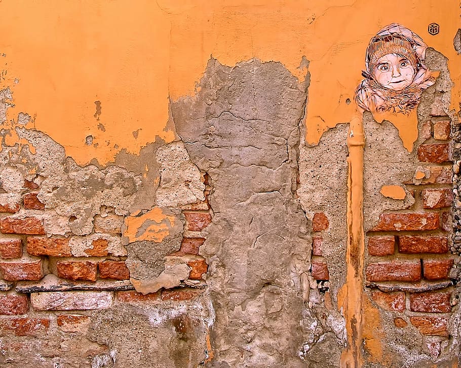 girl wearing pink top graffiti artwork, orange, wall, paint HD wallpaper