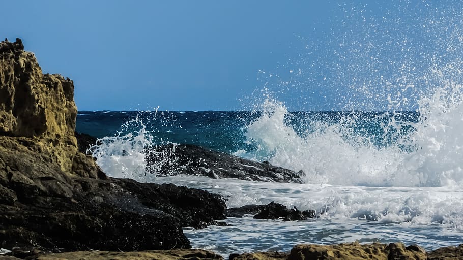 Wave, Smashing, Sea, Beach, Nature, spray, foam, power, energy HD wallpaper