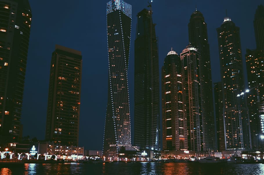 high-rise buildings near body of water, structure, sky, infrastructure HD wallpaper