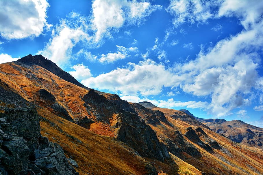 mountains under cloudy sky at daytime, nature, landscape, panoramic HD wallpaper