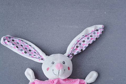 hare, fabric bunny, security blanket, doudou, pink, white, close HD wallpaper