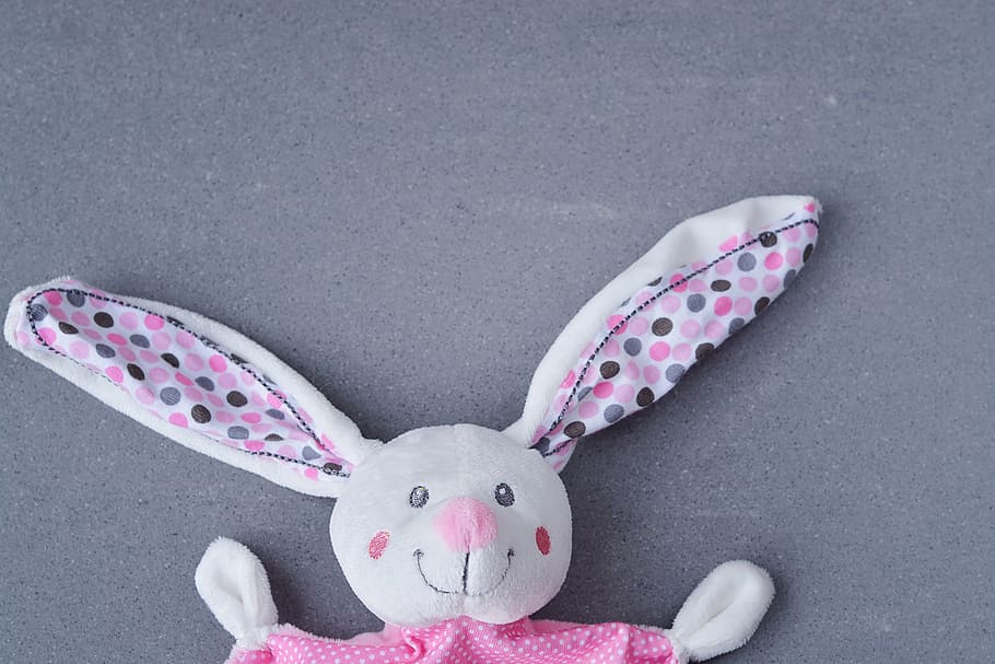 hare, fabric bunny, security blanket, doudou, pink, white, close HD wallpaper