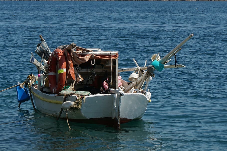 HD wallpaper: fishing boat, greek isles, holiday, sea, blue, island ...